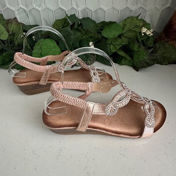 Elegant Rhinestone Embellished Rose Gold Sandals Size 39 - Picture 3 of 7